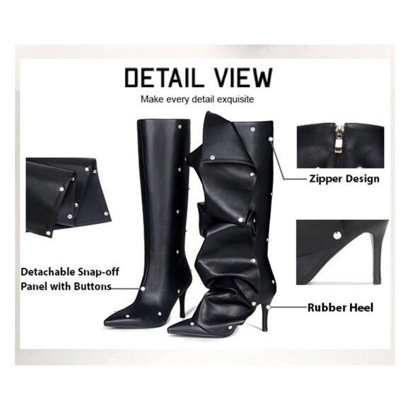 Eusibb Slouch Pointed Toe Knee High Boots Stiletto 8.5 Heel Pull On Convertible - Picture 17 of 17